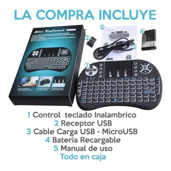 Miniteclado inalámbrico recargable con luces - contenido de la caja Miniteclado inalámbrico recargable con luces