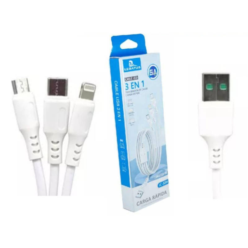 Cable USB Legatus 3 en 1 – 5A (Micro USB Lighting Tipo-C)