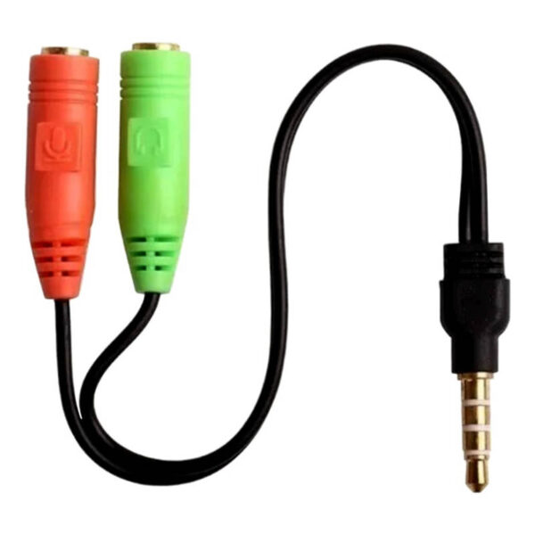 Cable adaptador audio 3.5mm 2 a 1 - vista frontal Cable adaptador audio 3.5mm 2 a 1 - vista frontal