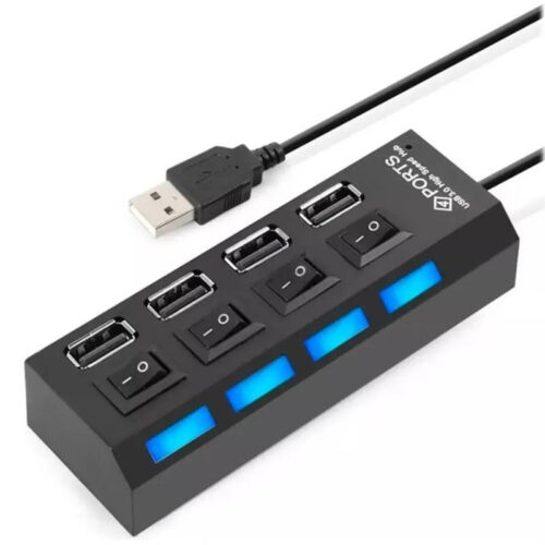 Hub USB de 4 puertos con interruptores - dispositivo con las luces encendidas