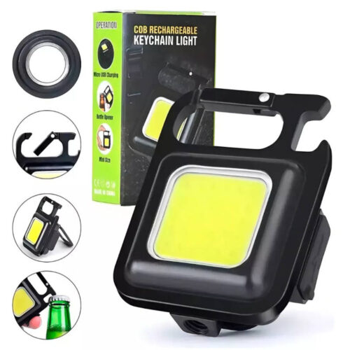 Mini linterna recargable LED - imagen de linterna caja y funcionalidades