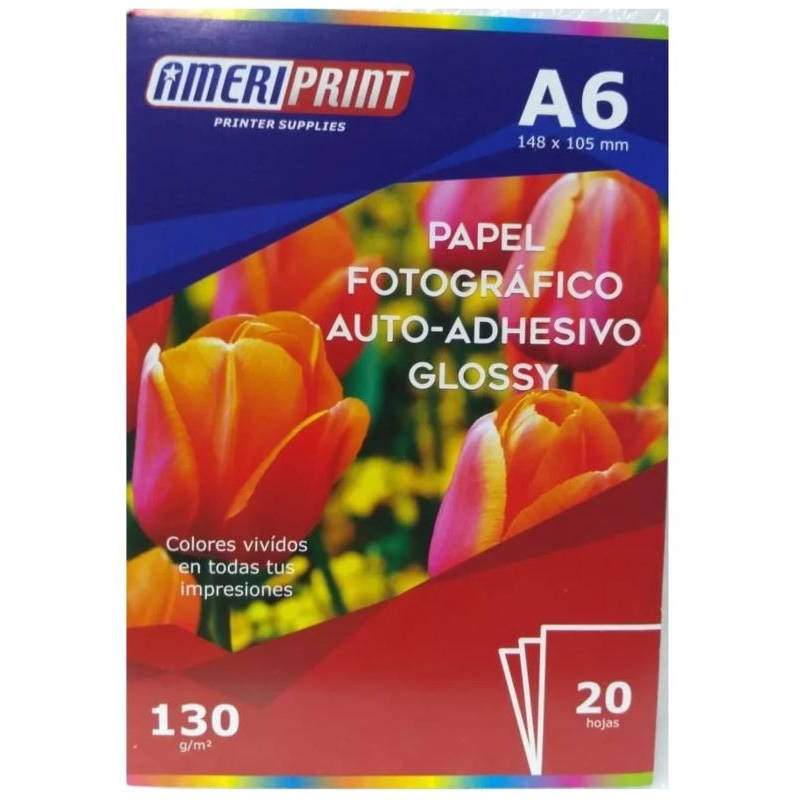 Papel Ameriprint A6 Foto Glossy Autoadhesivo 130 gr x20 hojas