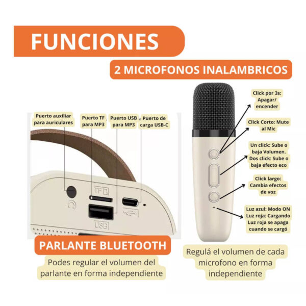 Parlante Bluetooth Portátil Karaoke con 2 micrófonos K12 - controles Parlante Bluetooth Portátil Karaoke con 2 micrófonos K12