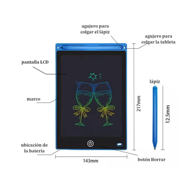 Tableta pizarra mágica 8.5'' en color - partes y medidas Tableta pizarra mágica 8.5'' LCD en colores