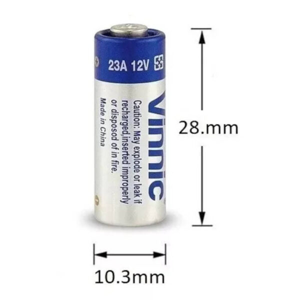 Pila alcalina A23 12v Vinnic - dimensiones