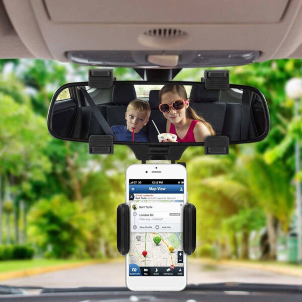 Soporte de celular para retrovisor HD-71065 - ejemplo de uso celular en vertical Soporte de celular para retrovisor HD-71065 - ejemplo de uso celular en vertical