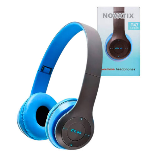Auriculares Bluetooth Novatix P47 - color celeste con gris