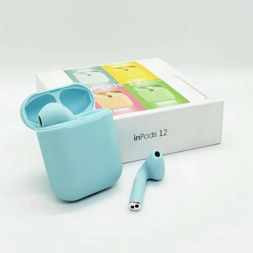 Auriculares Bluetooth inPods 12 - auriculares celestes y caja
