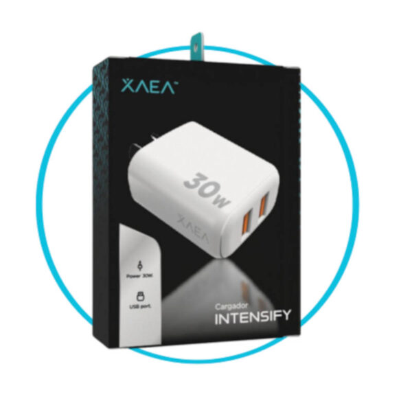 Cargador 220V Xaea Intensify – 2 USB + cable tipo C - caja Cargador 220V Xaea Intensify – 2 USB + cable tipo C - caja