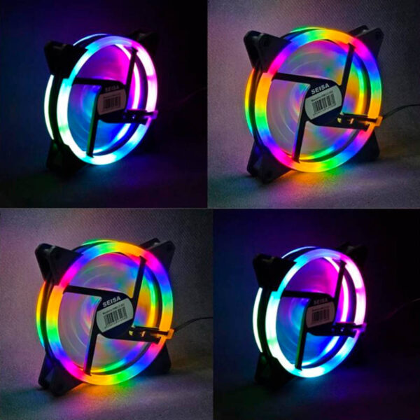 Cooler turbina 120x120mm RGB Seisa HW12J02 - varios coolers con luces encendidas