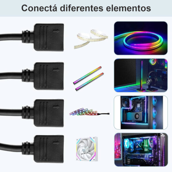 Cable splitter argb 5v 1 3 pines a 2 4 pines 30 cm - formas de uso - con texto en español
