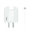 Cargador 220V nly Mod06 – 4.4A - 2 USB + cable Lightning - vista de frente cargador y cable