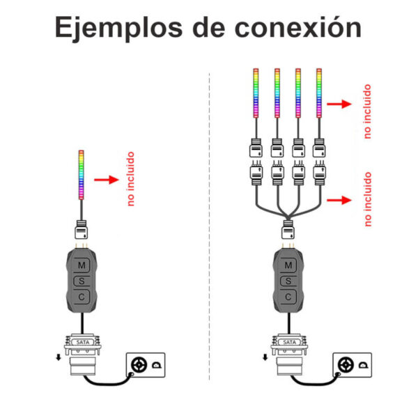 Controladora ARGB 5v 3 pines a SATA con control remoto SK1 - ejemplos de conexión - texto en español
