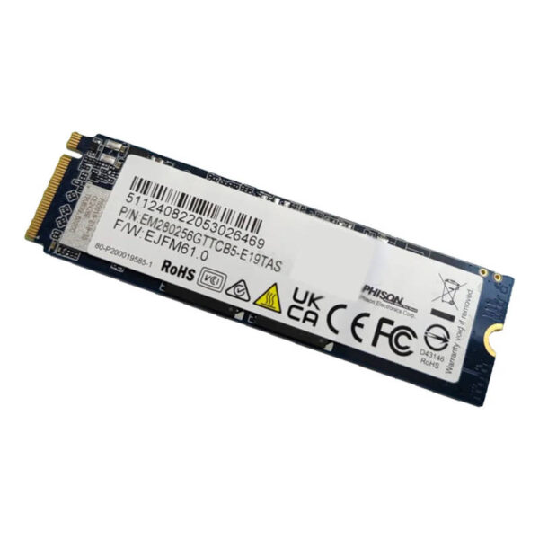 Disco sólido M.2 256GB 2280 PCI-e Phison E19TAS OEM - imagen vista ligeramente lateral Disco sólido M.2 256GB 2280 PCI-e Phison E19TAS OEM - imagen vista ligeramente lateral