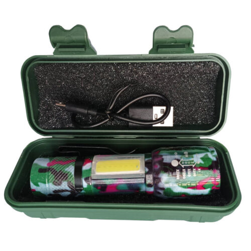 Mini linterna recargable LED luz frontal y lateral camuflada - producto en estuche