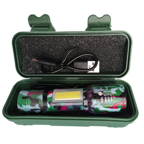 Mini linterna recargable LED luz frontal y lateral camuflada - producto en estuche