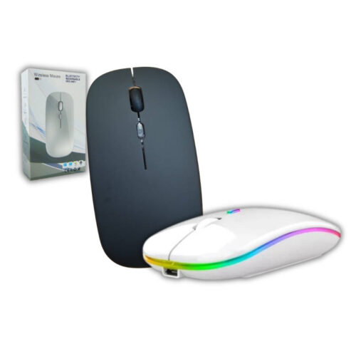 Mouse inalámbrico RGB P047 - caja y mouse en blanco y en negro