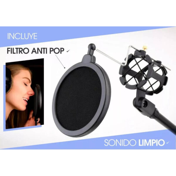 Soporte doble ganso para celular y micrófono - con filtro anti pop 2 Soporte doble ganso para celular y micrófono