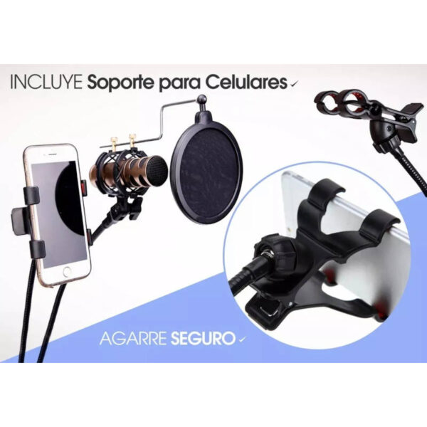 Soporte doble ganso para celular y micrófono - con soporte para celular Soporte doble ganso para celular y micrófono - con soporte para celular