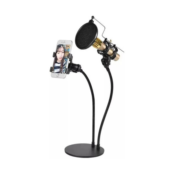Soporte doble ganso para celular y micrófono - ejemplo de uso Soporte doble ganso para celular y micrófono - ejemplo de uso
