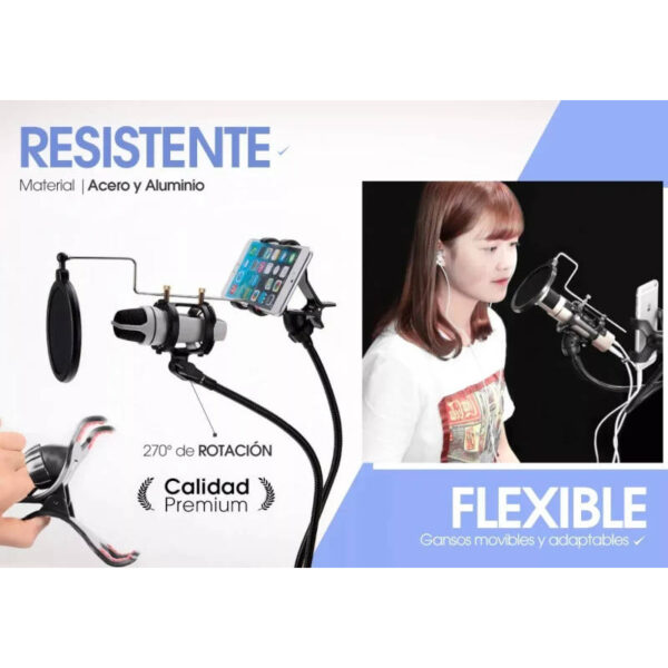 Soporte doble ganso para celular y micrófono - resistente Soporte doble ganso para celular y micrófono - resistente