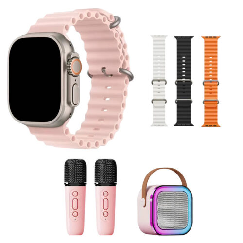 Kit Smartwatch con 4 mallas + Parlante con 2 micrófonos OK-2 - rosa