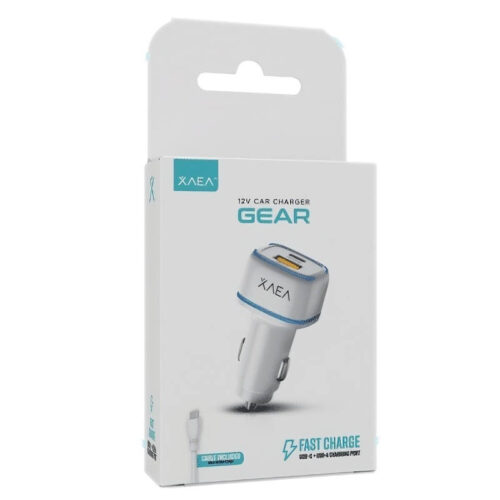 Cargador 12v para auto Xaea Gear 1 USB + 1 USB tipo C - caja