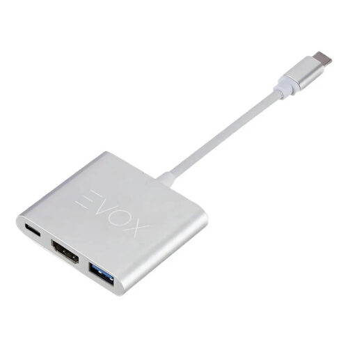 Hub USB tipo C 3 en 1 HDMI + USB3.0 + USB C de carga Evox