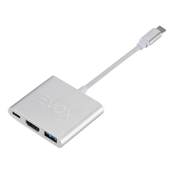 Hub USB tipo C 3 en 1 HDMI + USB3.0 + USB C de carga Evox