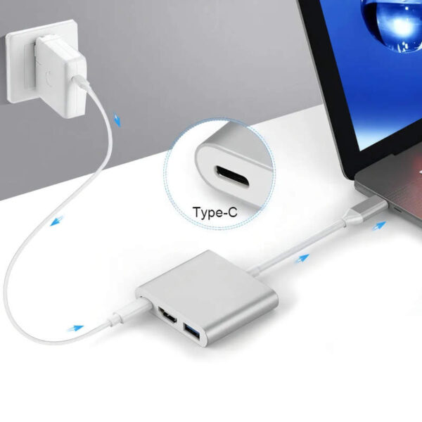HUB USB TIPO-C 3 EN 1 - conexión a cargador