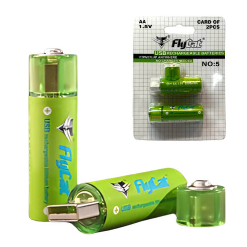 Pilas recargables USB AA x 2 unidades FlyCat - pilas y su blíster