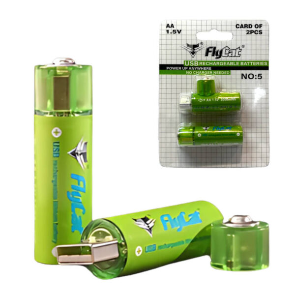 Pilas recargables USB AA x 2 unidades FlyCat - pilas y su blíster