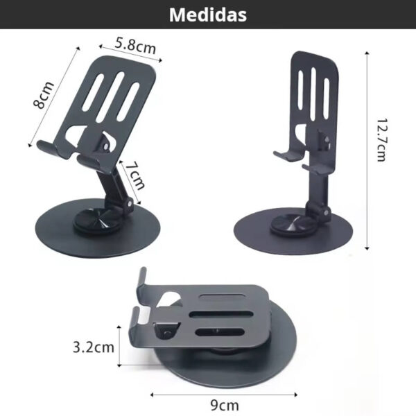 Soporte de mesa para celular metálico L-381 - medidas - en español Soporte de mesa para celular metálico L-381 - medidas - en español