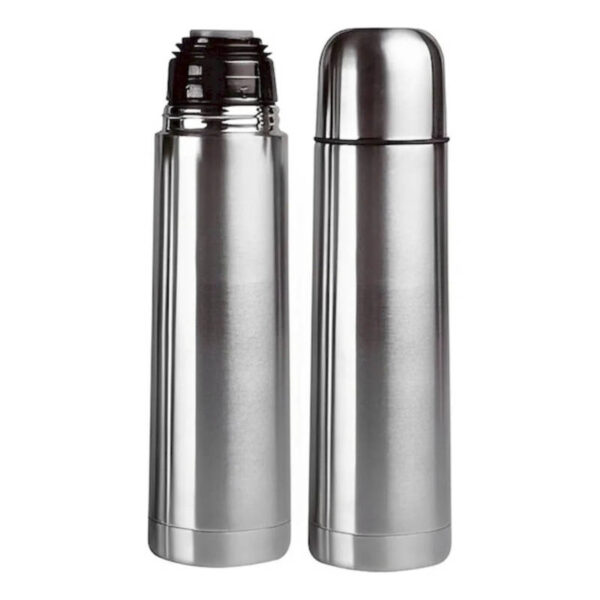 Termo bala 1 litro acero inoxidable Nobel Home NH-1000 - vista de frente con y sin tapa