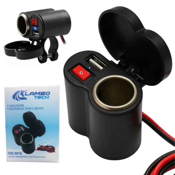 Cargador para moto con USB y encendedor Lambo Tech CD-3016 - presentación del producto Cargador para moto con USB y encendedor Lambo Tech CD-3016 - presentación del producto