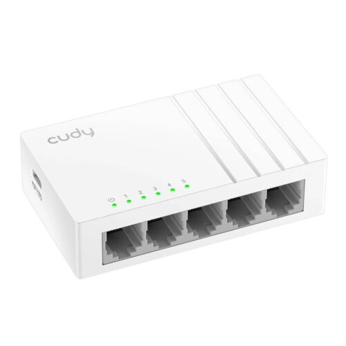 Switch 5 puertos 10 100 1000 Mbps Cudy GS105U - vista lateral izquierda