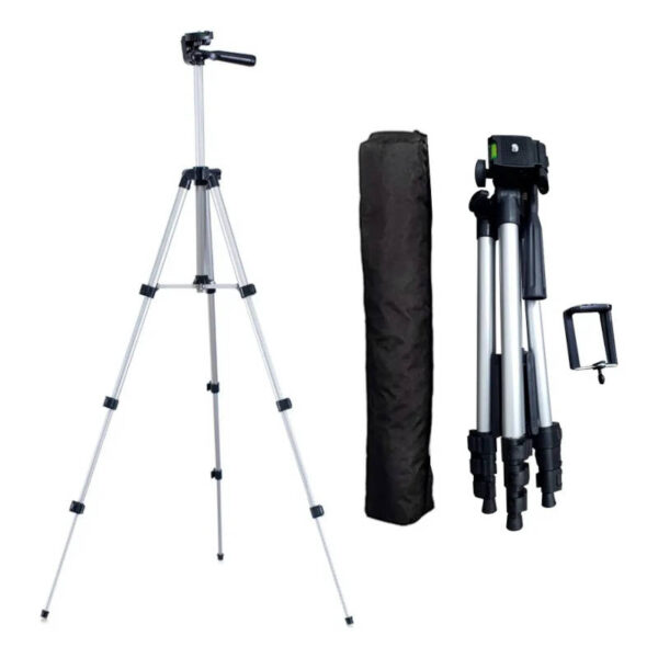 Trípode de aluminio para celular o cámara extensible hasta 1m - plegado y extendido