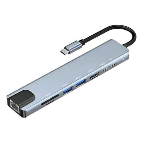Adaptador Hub 8 en 1_ HDMI + PD + 2 USB + tipo C + SD + TF + RJ45 - dispositivo sin conectar Adaptador Hub 8 en 1_ HDMI + PD + 2 USB + tipo C + SD + TF + RJ45 - dispositivo sin conectar