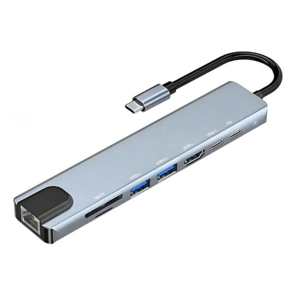 Adaptador Hub 8 en 1_ HDMI + PD + 2 USB + tipo C + SD + TF + RJ45 - dispositivo sin conectar Adaptador Hub 8 en 1_ HDMI + PD + 2 USB + tipo C + SD + TF + RJ45 - dispositivo sin conectar