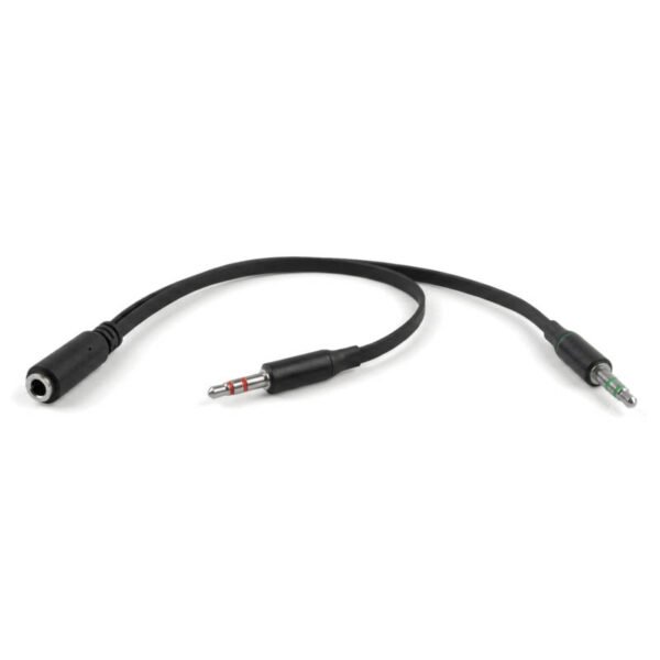 Cable splitter auricular + micrófono 1 hembra a 2 machos 20 cm - negro