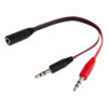 Cable splitter auricular + micrófono 1 hembra a 2 machos 20cm - puntas roja y negra