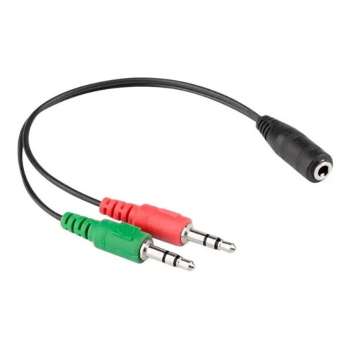 Cable splitter auricular + micrófono 1 hembra a 2 machos 20cm - puntas verde y roja Cable splitter auricular + micrófono 1 hembra a 2 machos 20cm - puntas verde y roja