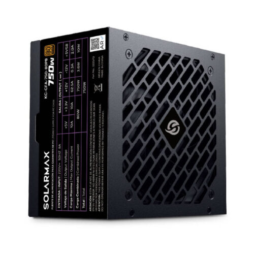 Fuente PC ATX gamer 750W Solarmax 80 Plus Bronze - negro - vista trasera Fuente PC ATX gamer 750W Solarmax 80 Plus Bronze