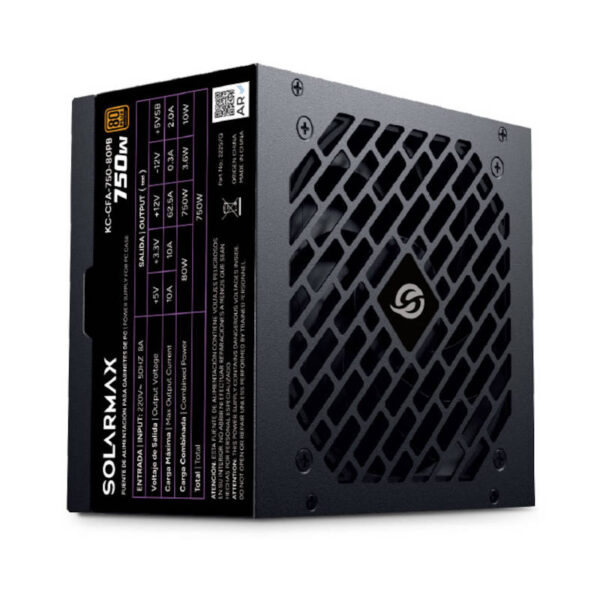 Fuente PC ATX gamer 750W Solarmax 80 Plus Bronze - negro - vista trasera Fuente PC ATX gamer 750W Solarmax 80 Plus Bronze