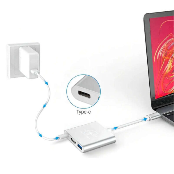Hub USB tipo C 3 en 1 HDMI + USB3.0 + USB C de carga Altanet - carga por usb c Hub USB tipo C 3 en 1 HDMI + USB3.0 + USB C de carga Altanet - carga por usb c