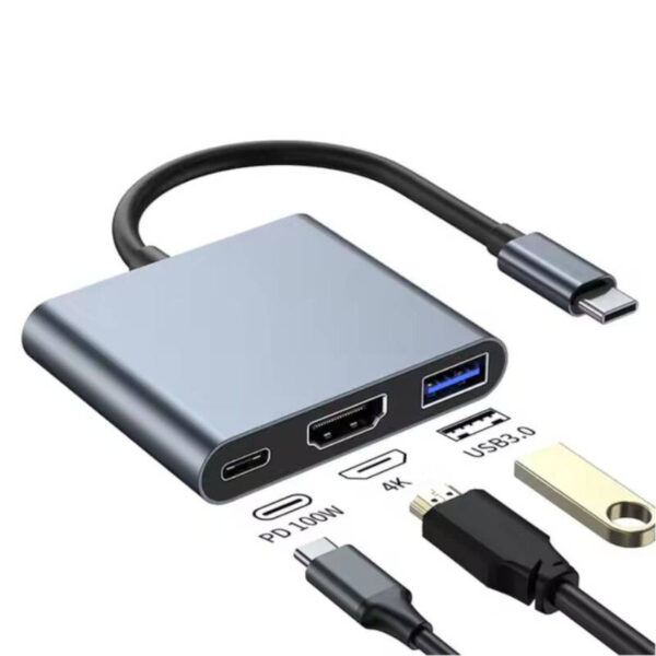 Hub USB tipo C 3 en 1_ HDMI + USB3.0 + USB C de carga MODV-0013 - tipo de puertos Hub USB tipo C 3 en 1: HDMI + USB3.0 + USB C de carga Xaea MODV-0013