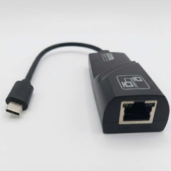 Placa de red USB tipo C a RJ45 hembra 1000Mbps Gigabit - vista de ficha usb c y jack rj45
