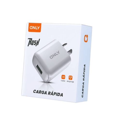 Cargador 220V Only MOD430 Rush - 4.8A - USB + cable V8 (microUSB) - caja del cargador Cargador 220V Only MOD430 Rush - 4.8A - USB + cable V8 (microUSB) - caja del cargador