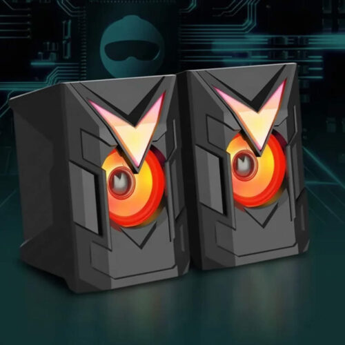 Parlantes para PC USB RGB JiTuo JT-2830 - vista lateral con fondo oscuro Parlantes para PC USB RGB JiTuo JT-2830 - vista lateral con fondo oscuro