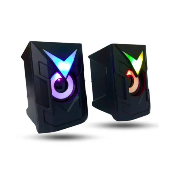 Parlantes para PC USB RGB JiTuo JT-2830 - vista lateral con luz